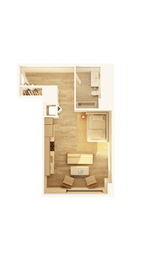 Floor plan for studio, 1 bath, 567 sqft